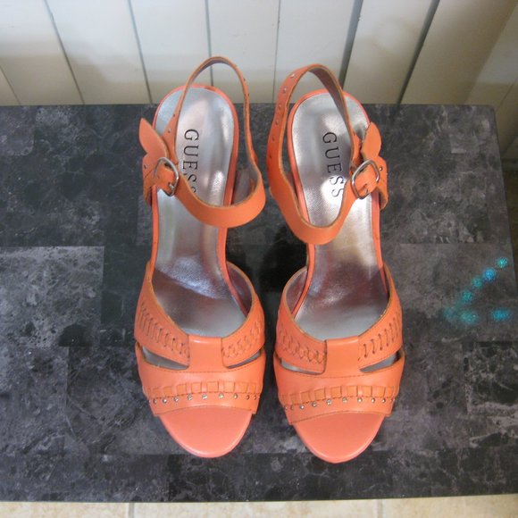 NWOT Guess coral pink studded cork wedge sandals 7 - Picture 3 of 8